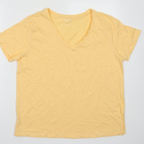 Preworn Womens Orange  Cotton Basic T-Shirt Size 14 V-Neck