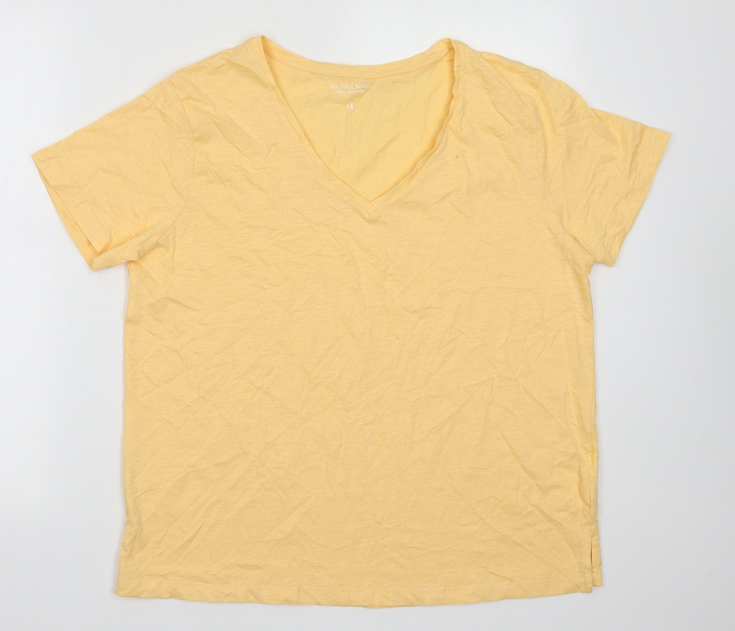 Preworn Womens Orange  Cotton Basic T-Shirt Size 14 V-Neck