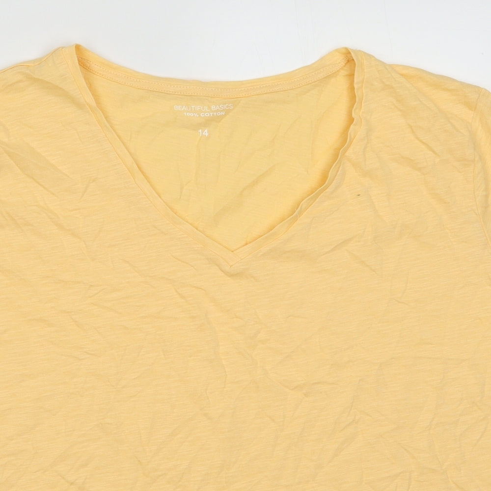 Preworn Womens Orange  Cotton Basic T-Shirt Size 14 V-Neck