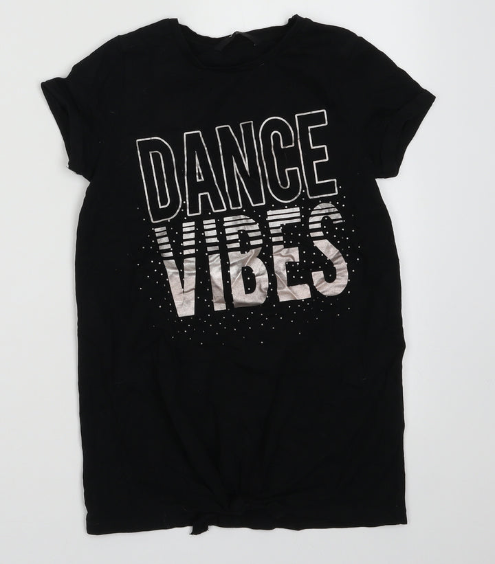 George Girls Black  Cotton Basic T-Shirt Size 8-9 Years Crew Neck Pullover - Dance Vibes