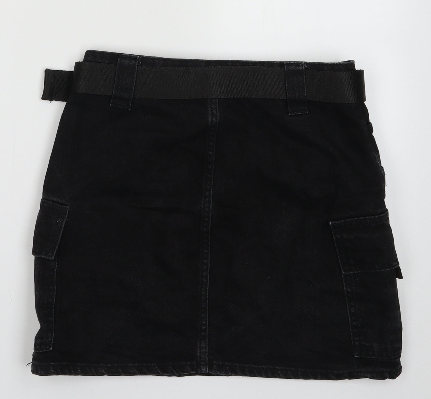 Topshop Womens Black  Cotton A-Line Skirt Size 8   Button