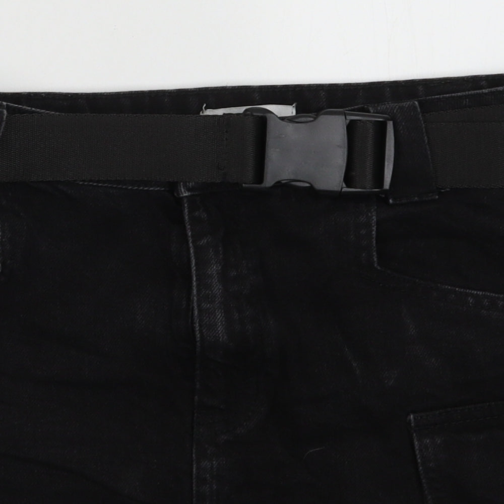 Topshop Womens Black  Cotton A-Line Skirt Size 8   Button