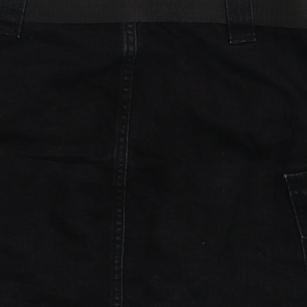 Topshop Womens Black  Cotton A-Line Skirt Size 8   Button