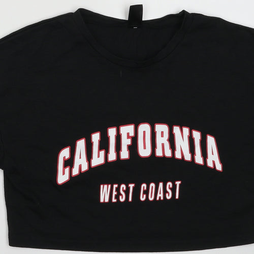 SheIn Womens Black  Cotton Cropped T-Shirt Size S Crew Neck - California