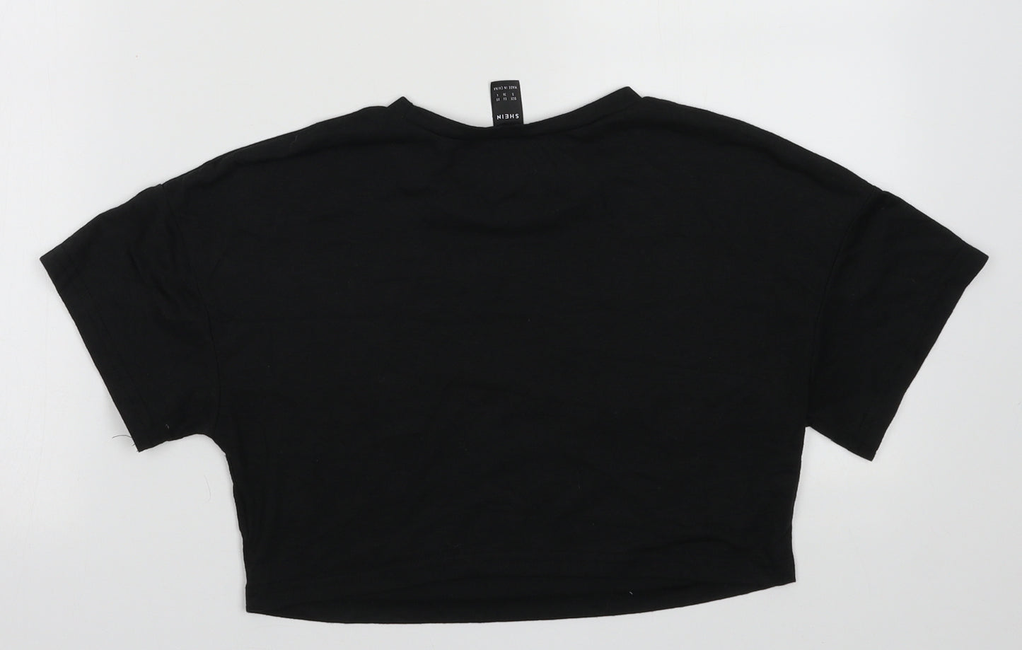 SheIn Womens Black  Cotton Cropped T-Shirt Size S Crew Neck - California