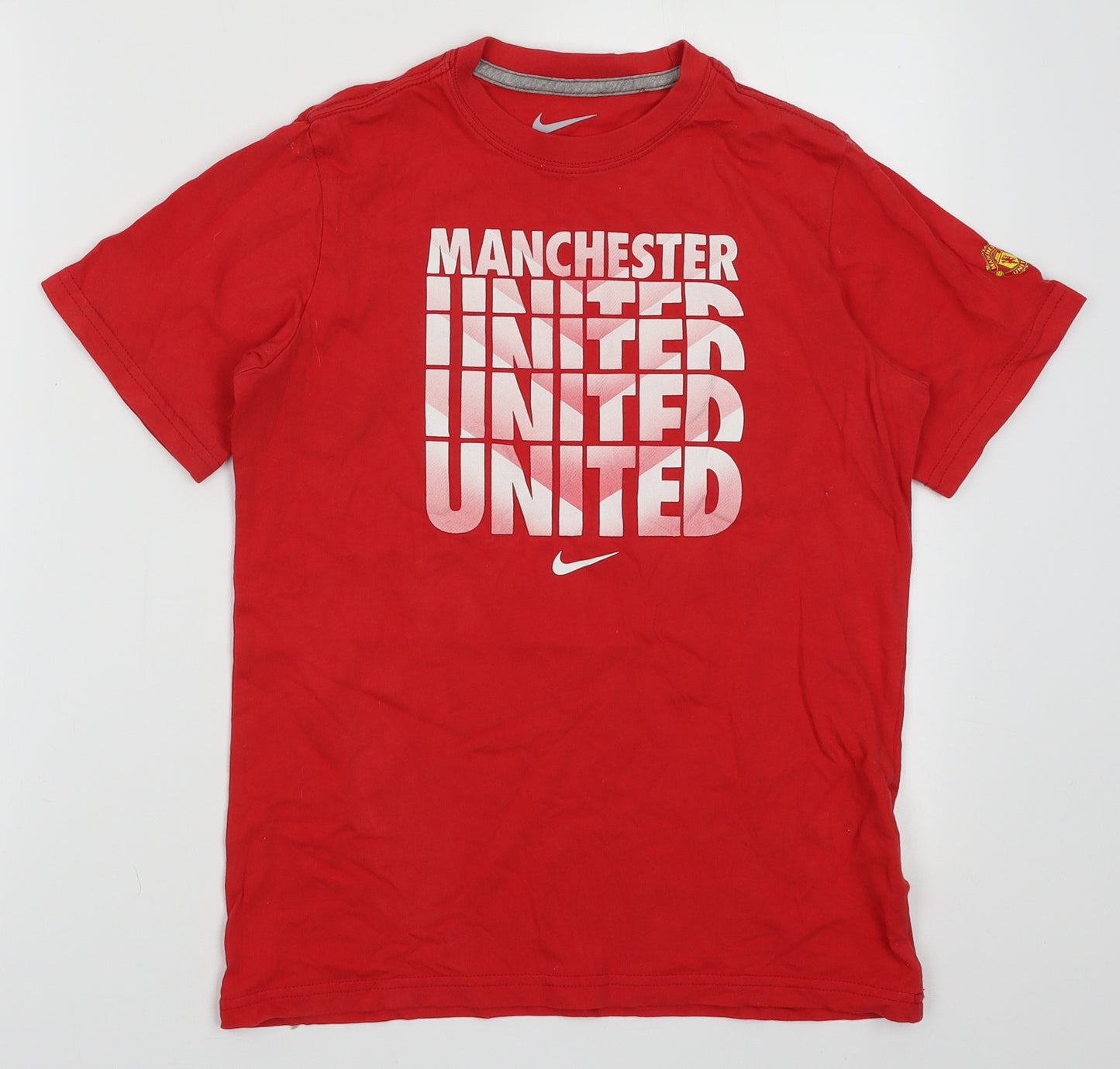 Nike Boys Red  Cotton Basic T-Shirt Size 10-11 Years Crew Neck Pullover - Manchester United
