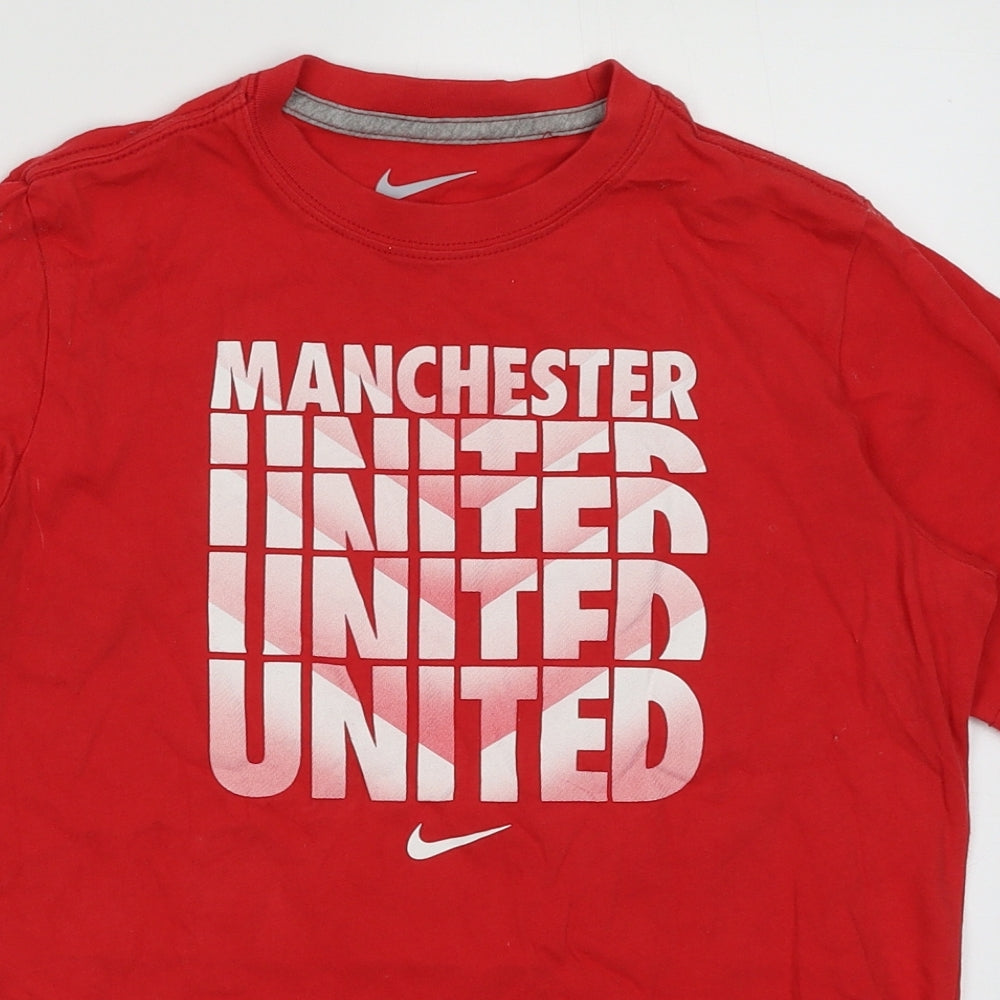 Nike Boys Red  Cotton Basic T-Shirt Size 10-11 Years Crew Neck Pullover - Manchester United