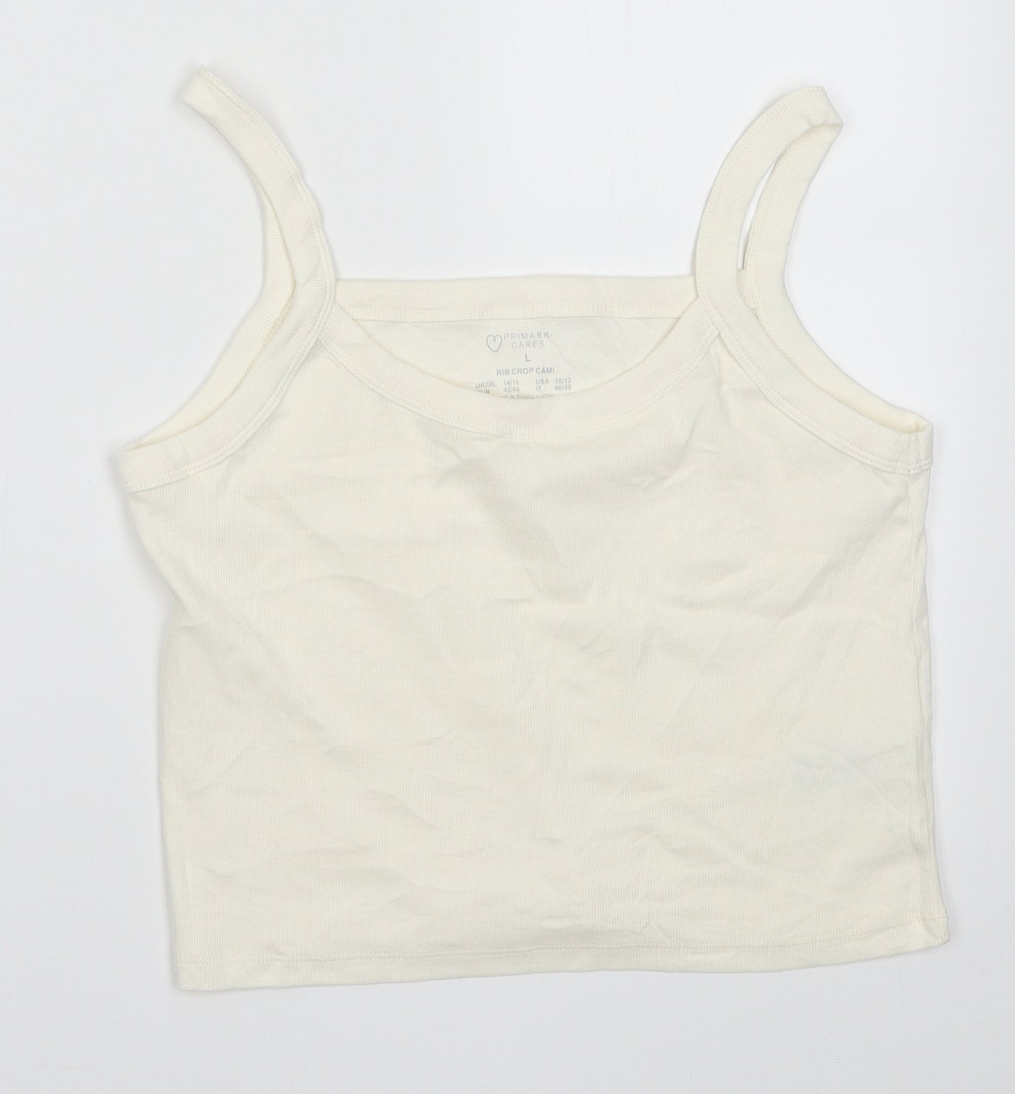 Primark Womens White  Coir Cropped Tank Size L Scoop Neck - rib crop cami