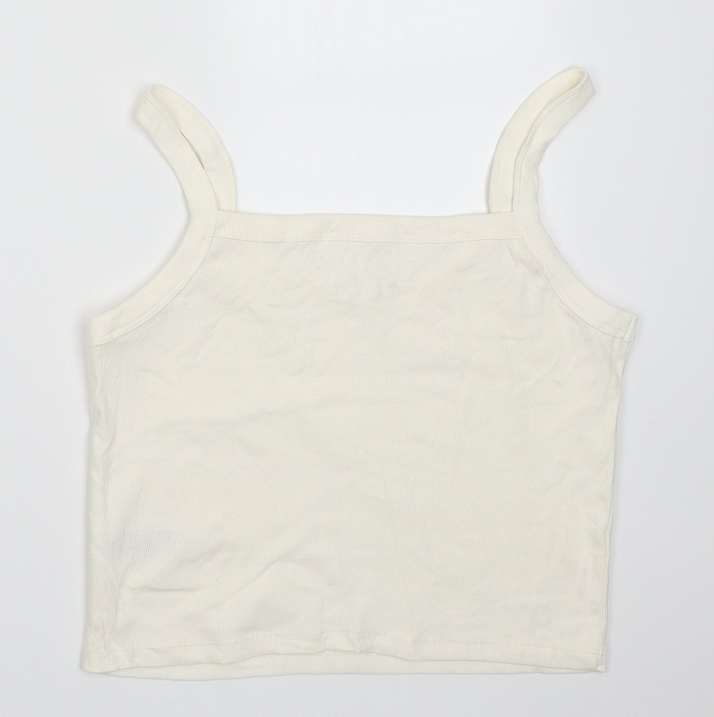 Primark Womens White  Coir Cropped Tank Size L Scoop Neck - rib crop cami