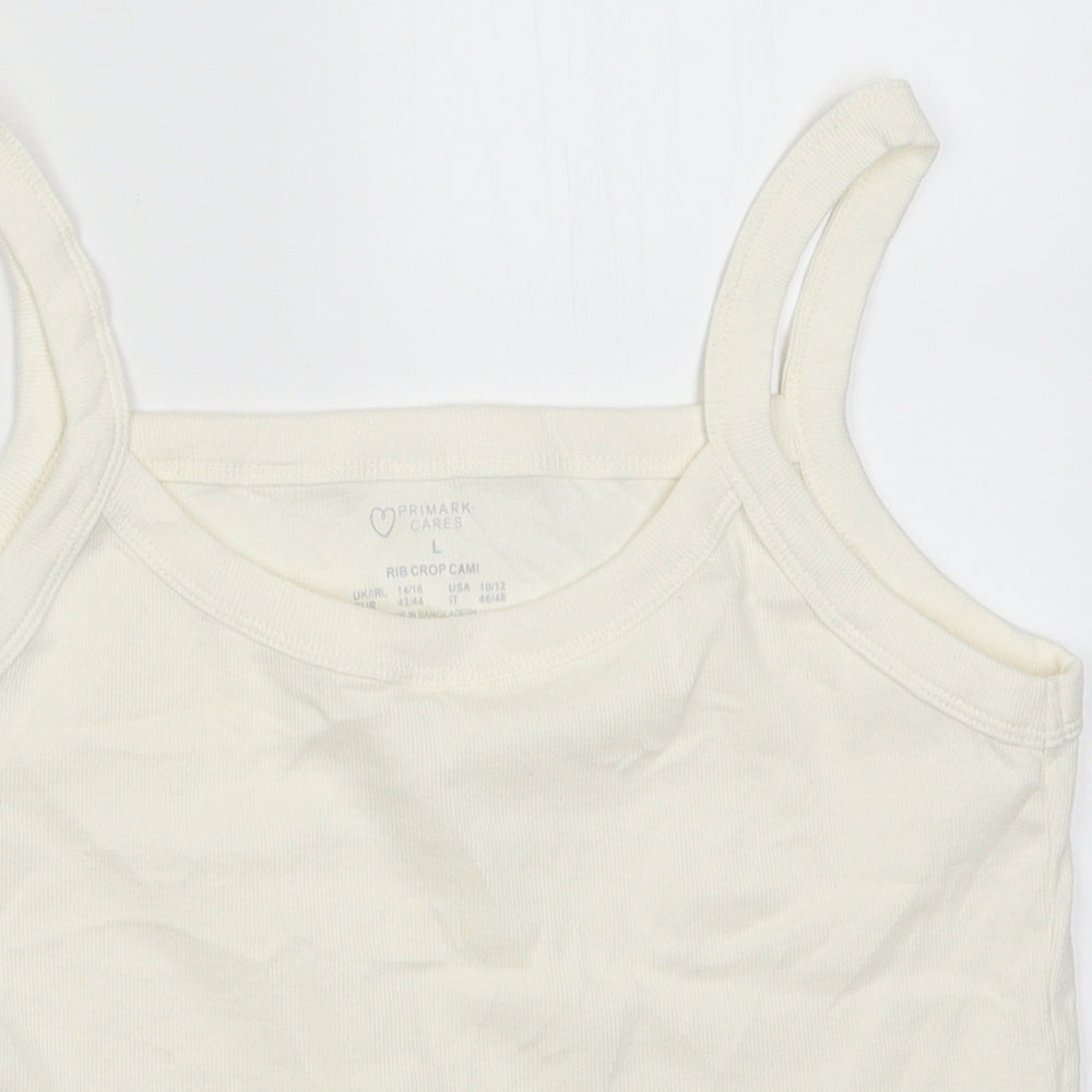Primark Womens White  Coir Cropped Tank Size L Scoop Neck - rib crop cami