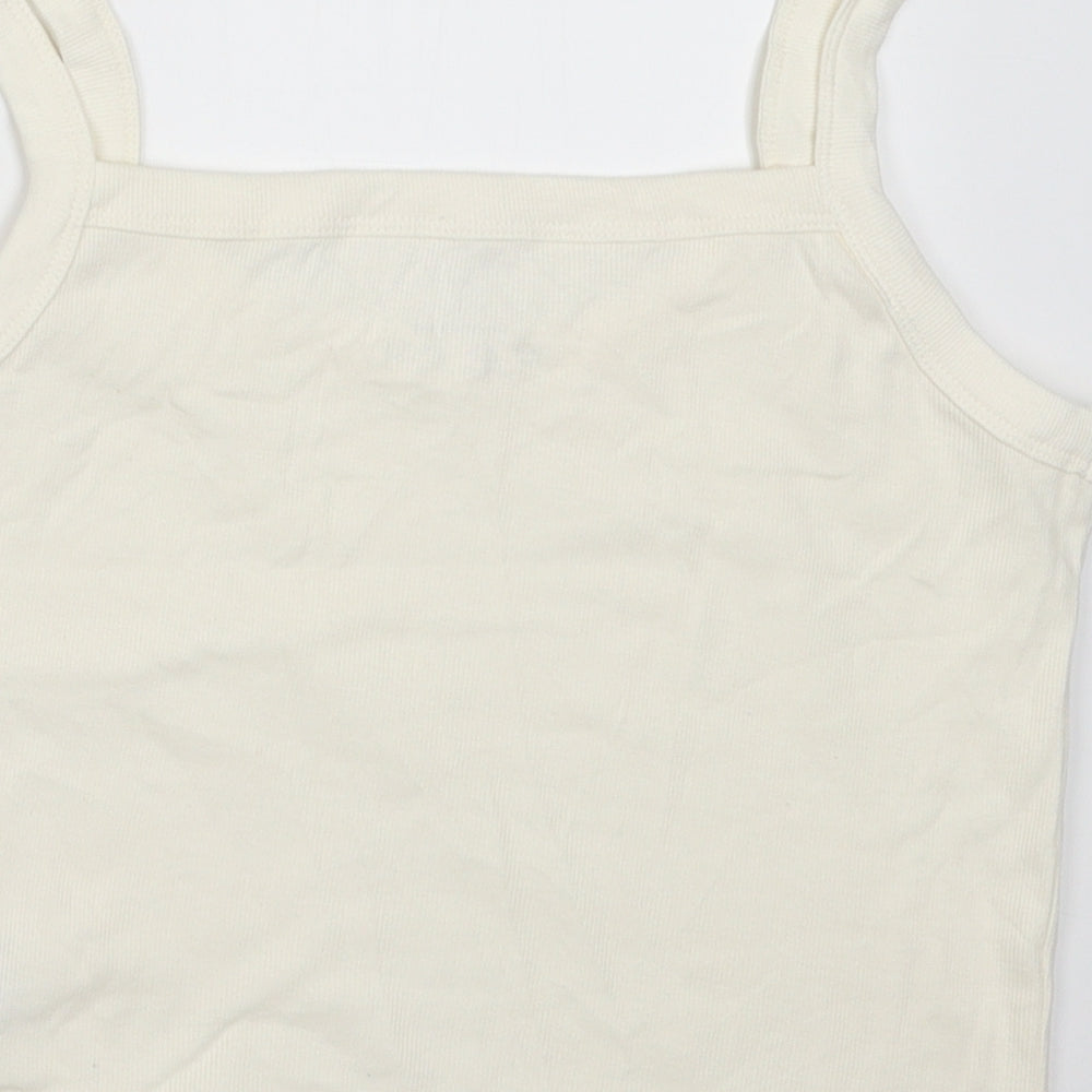 Primark Womens White  Coir Cropped Tank Size L Scoop Neck - rib crop cami