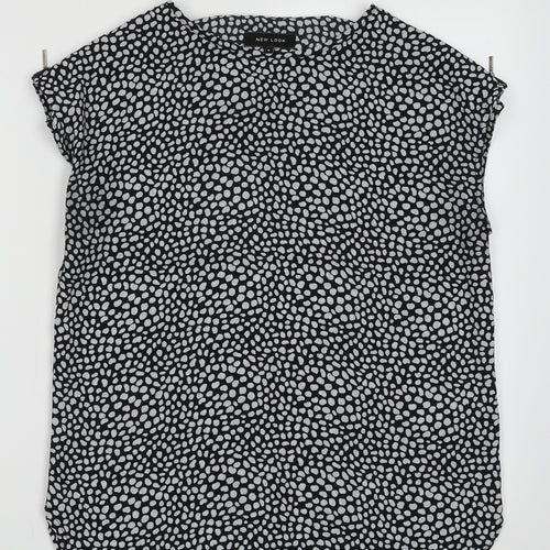 New Look Womens Black Animal Print Polyester Basic Tank Size 8 Crew Neck