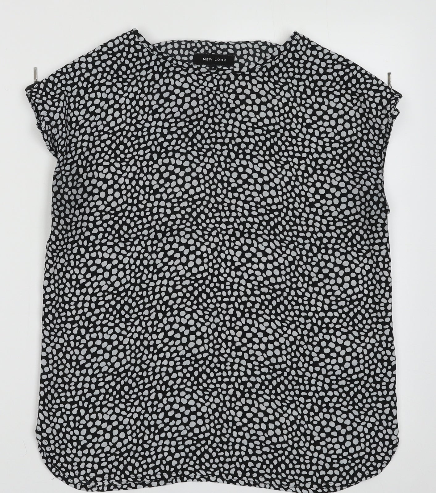 New Look Womens Black Animal Print Polyester Basic Tank Size 8 Crew Neck