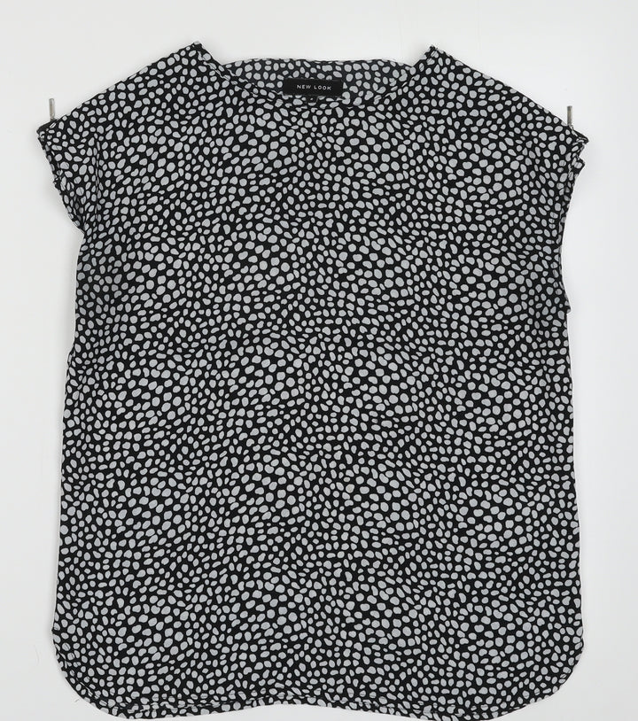 New Look Womens Black Animal Print Polyester Basic Tank Size 8 Crew Neck