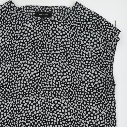 New Look Womens Black Animal Print Polyester Basic Tank Size 8 Crew Neck