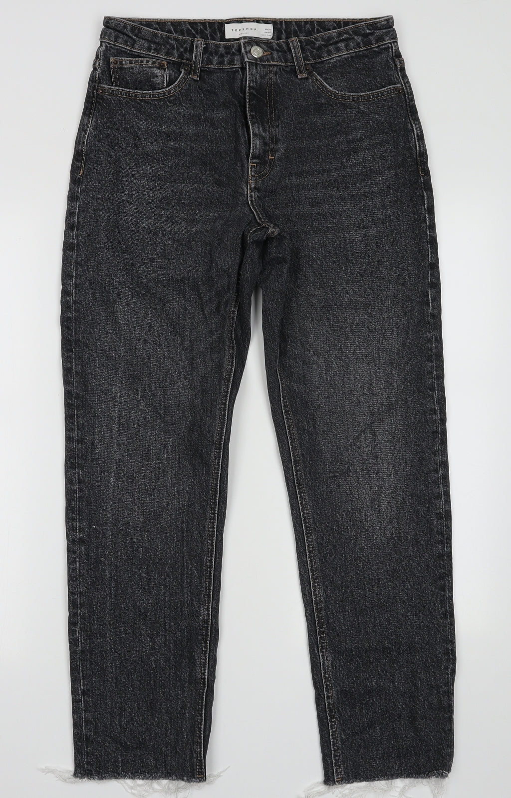 Topshop Womens Black  Cotton Straight Jeans Size 28 L34 in Regular Button
