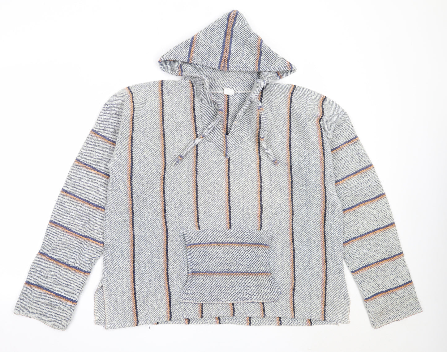 Preworn Womens Grey Striped Cotton Pullover Hoodie Size XL