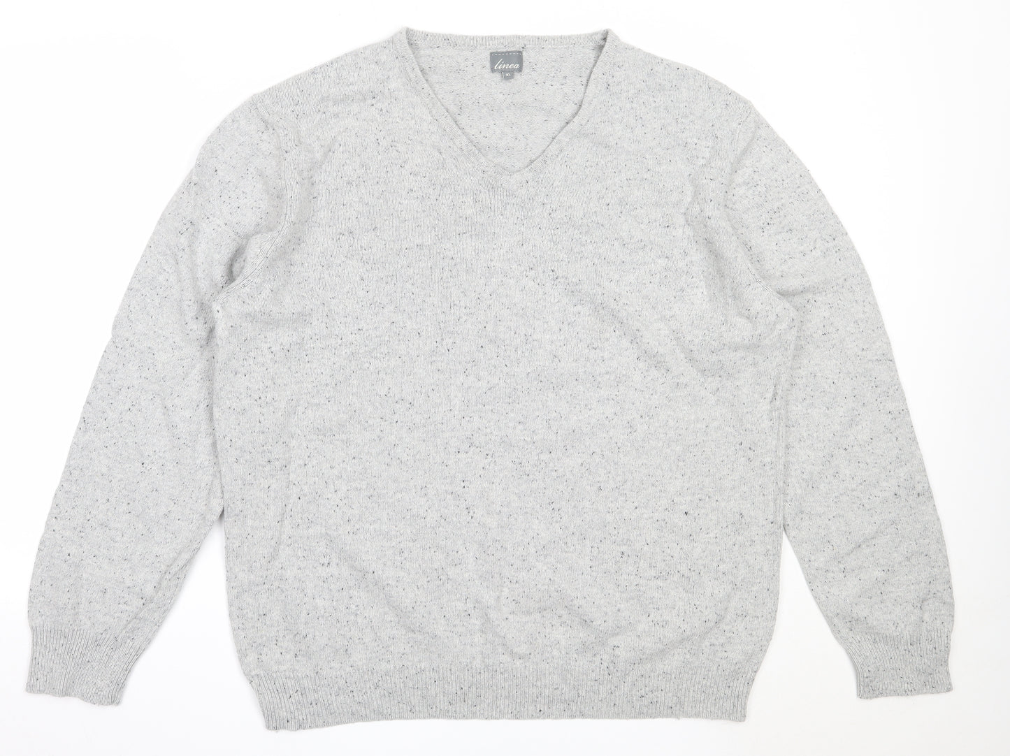 Linea Mens Grey V-Neck  Cotton Pullover Jumper Size XL