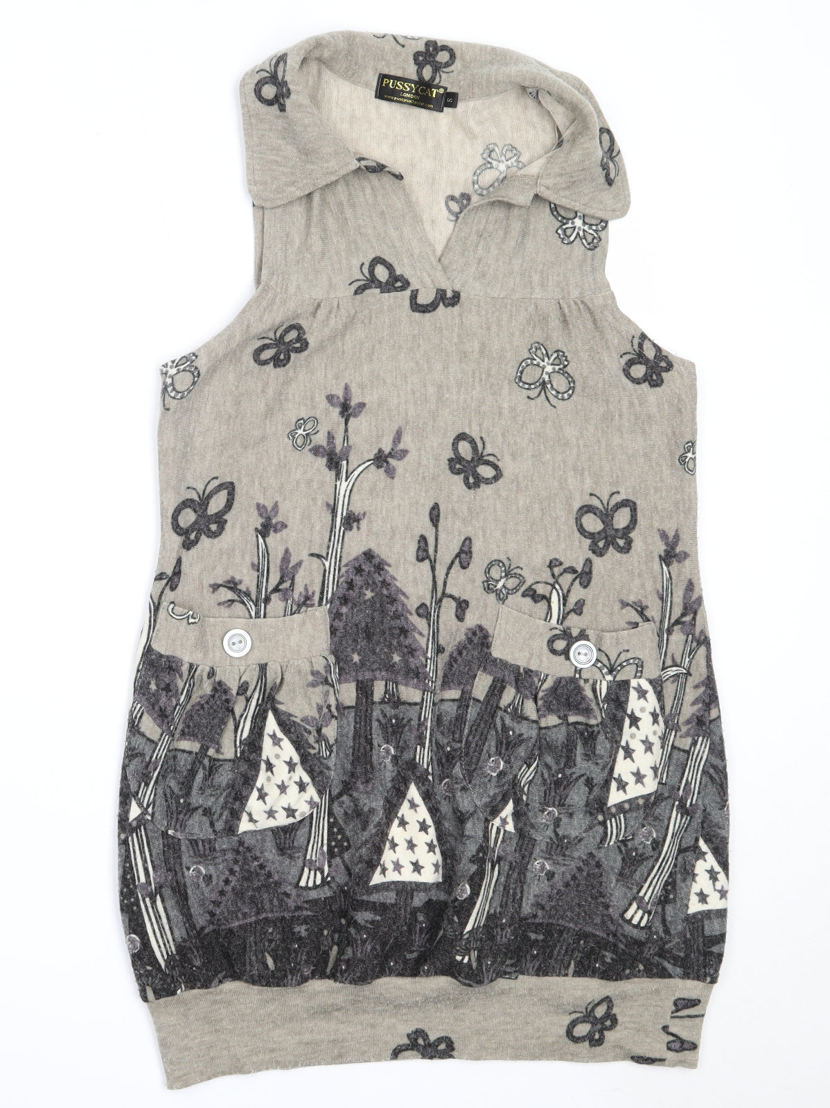 Pussycat London Womens Beige  Acrylic Tunic Blouse Size S Collared