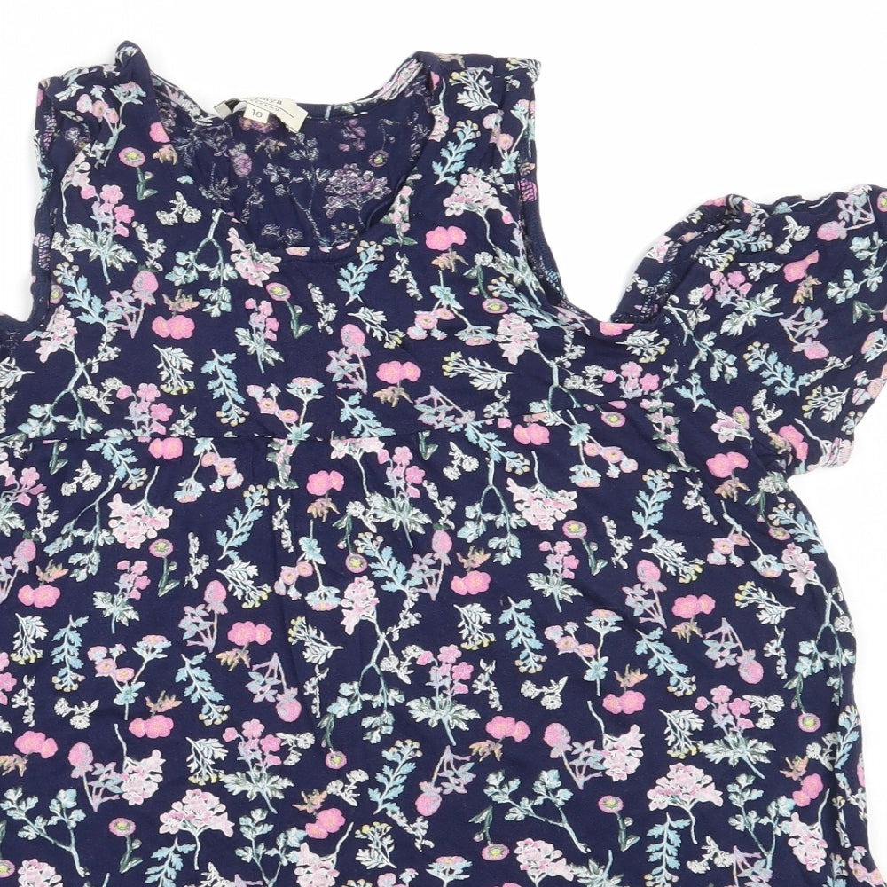 Papaya Womens Blue Floral Viscose Basic T-Shirt Size 10 Round Neck