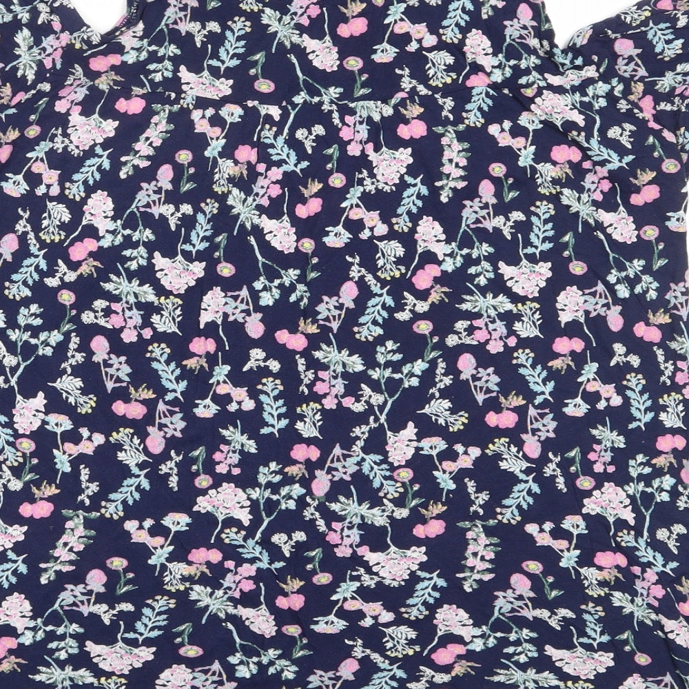 Papaya Womens Blue Floral Viscose Basic T-Shirt Size 10 Round Neck