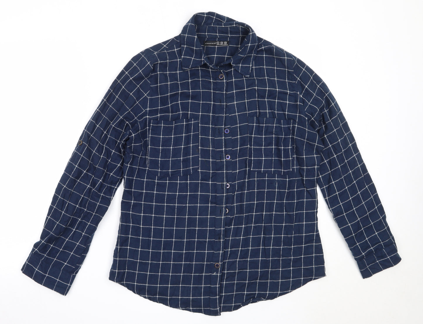 Atmosphere Womens Blue  Cotton Basic Button-Up Size 12 Collared