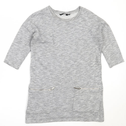 New Look Womens Grey Round Neck  Cotton Tunic Jumper Size 8