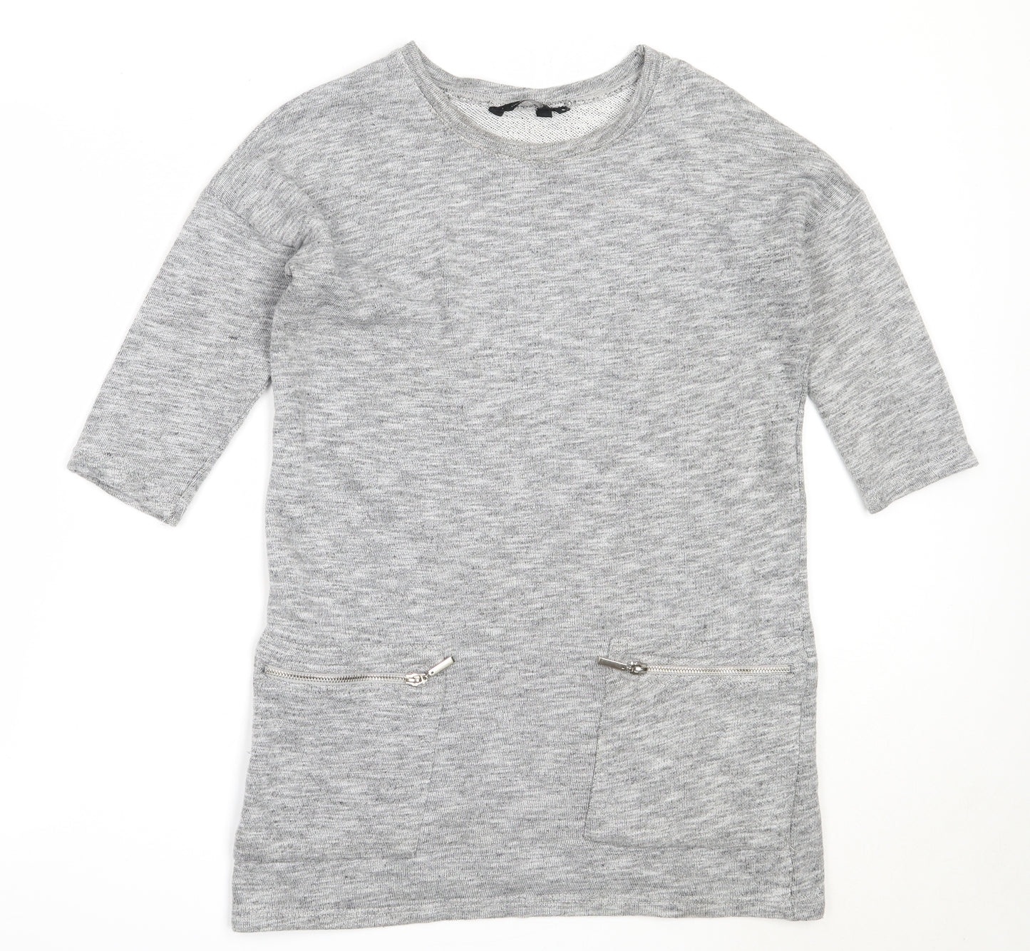 New Look Womens Grey Round Neck  Cotton Tunic Jumper Size 8