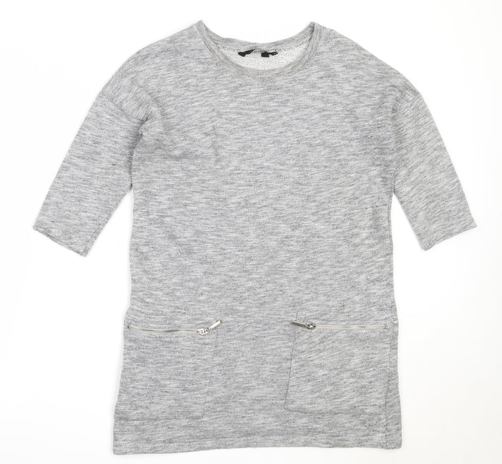 New Look Womens Grey Round Neck  Cotton Tunic Jumper Size 8