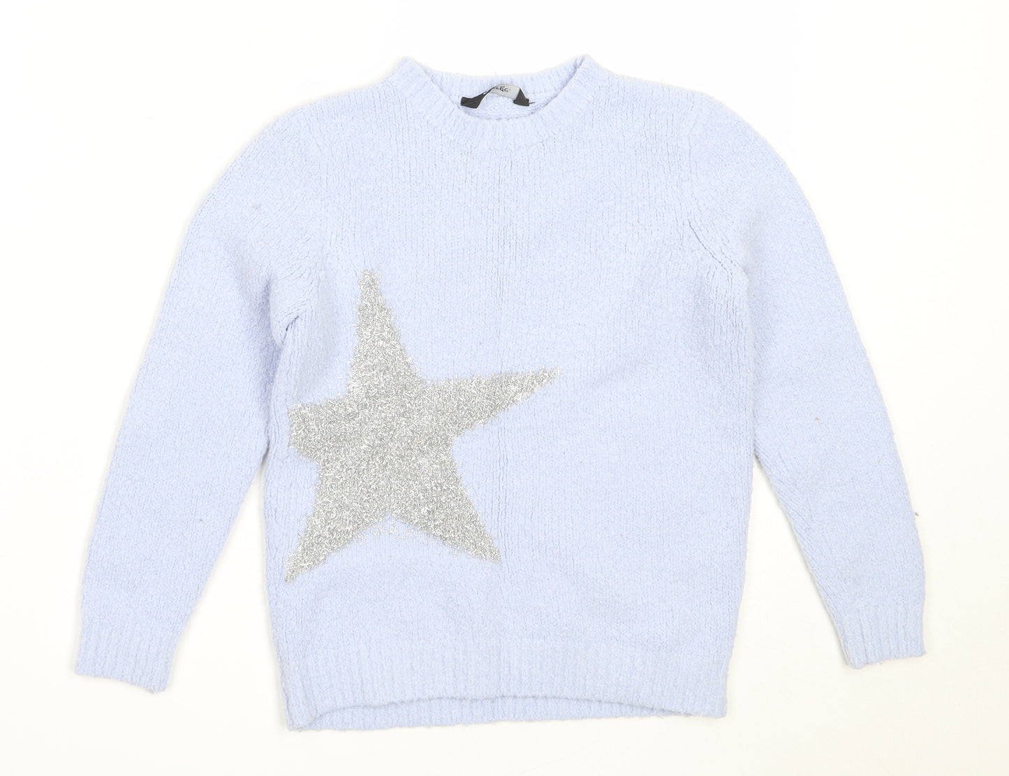 George Girls Blue Round Neck  Acrylic Pullover Jumper Size 6-7 Years