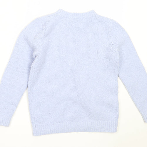 George Girls Blue Round Neck  Acrylic Pullover Jumper Size 6-7 Years