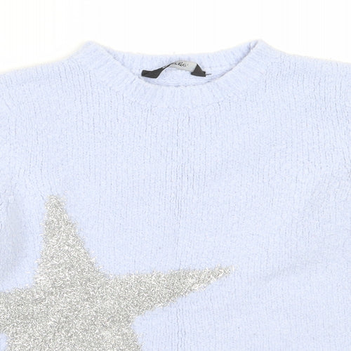 George Girls Blue Round Neck  Acrylic Pullover Jumper Size 6-7 Years