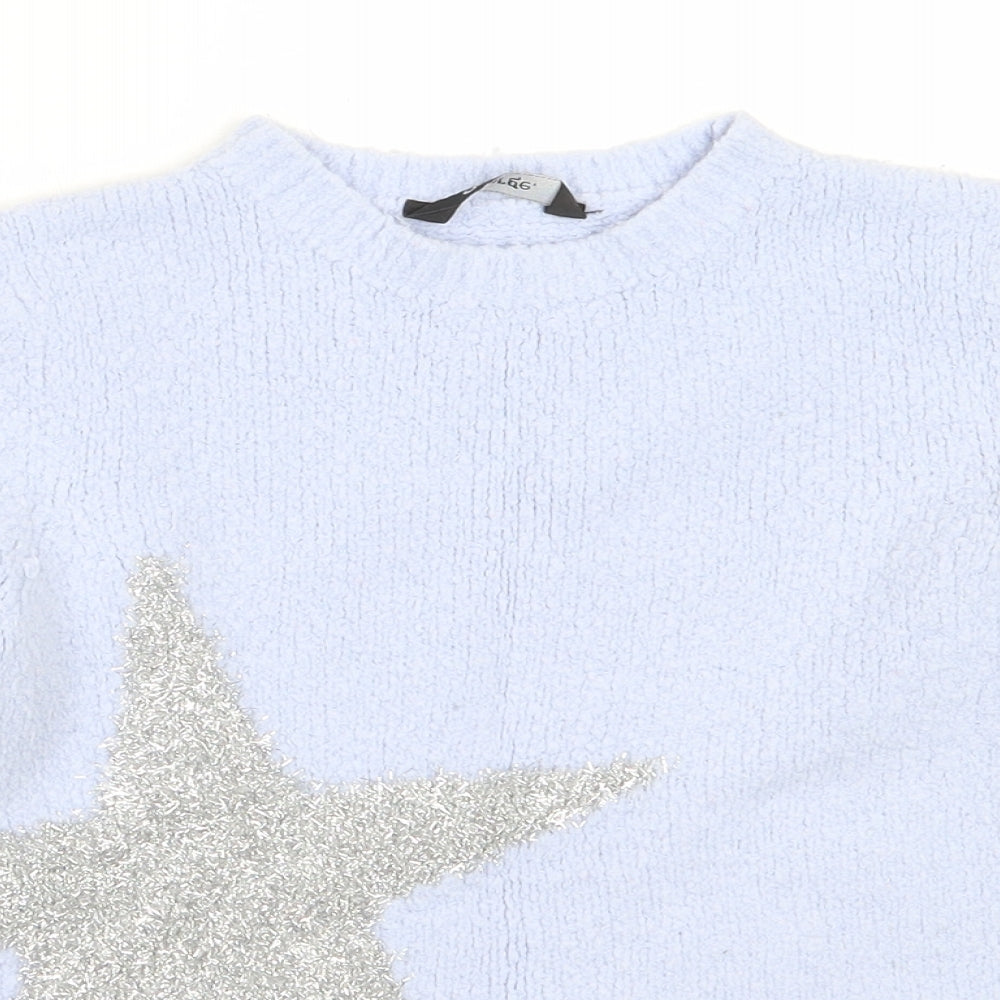 George Girls Blue Round Neck  Acrylic Pullover Jumper Size 6-7 Years