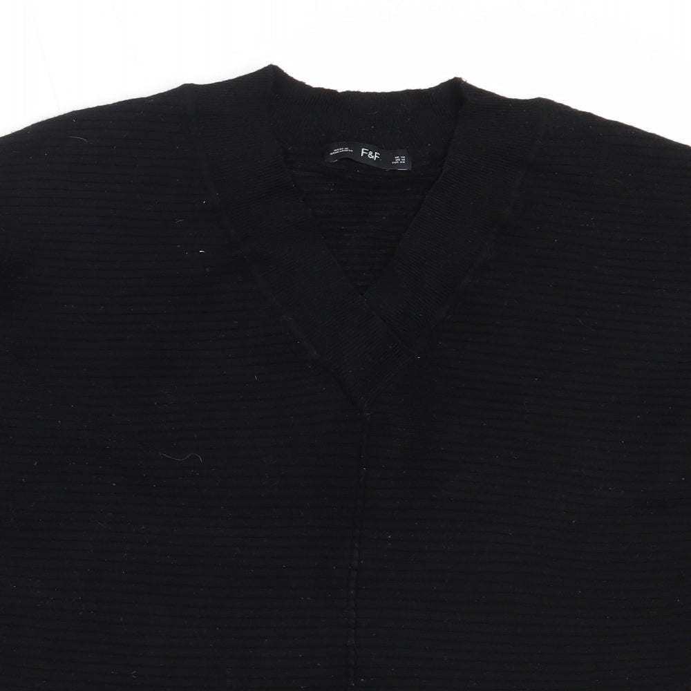F&F Womens Black V-Neck  Viscose Pullover Jumper Size 14