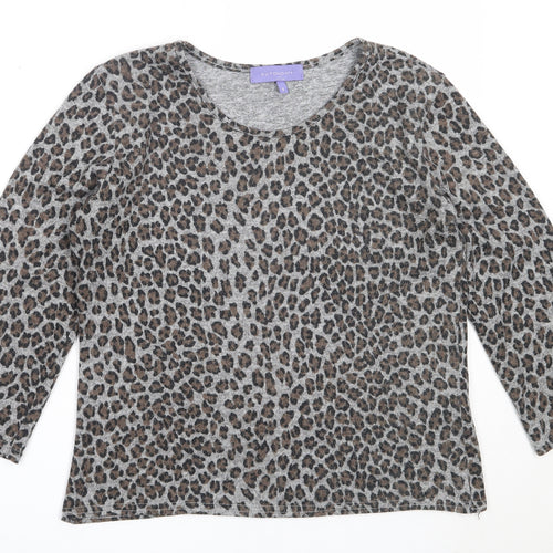 Autonomy Womens Grey Round Neck Animal Print Polyester Pullover Jumper Size S