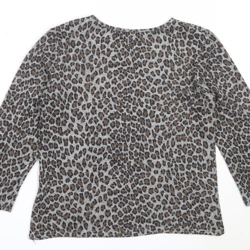 Autonomy Womens Grey Round Neck Animal Print Polyester Pullover Jumper Size S