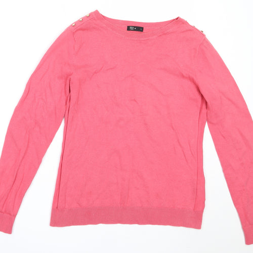 TEX Womens Pink Round Neck  Cotton Pullover Jumper Size L