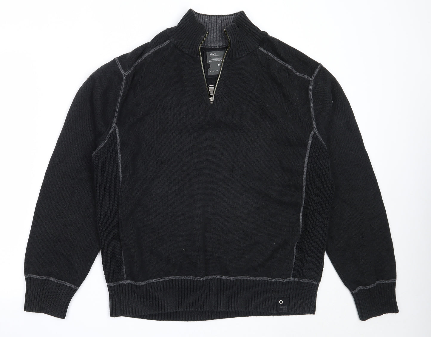 NEXT Mens Black  Cotton Henley Sweatshirt Size XL