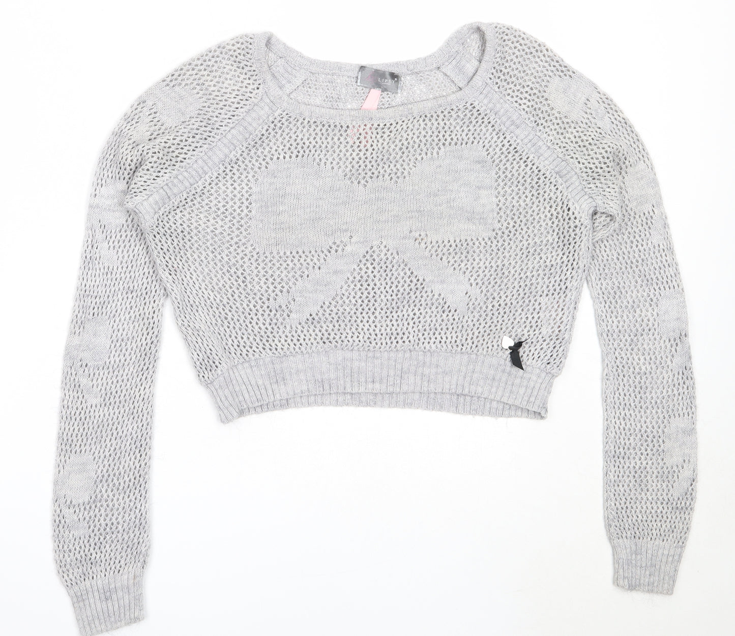 Lipsy Womens Grey Round Neck  Acrylic Pullover Jumper Size 8