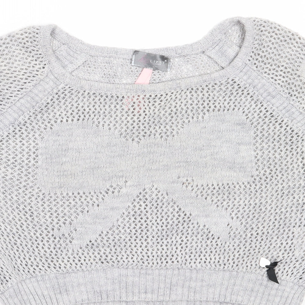 Lipsy Womens Grey Round Neck  Acrylic Pullover Jumper Size 8