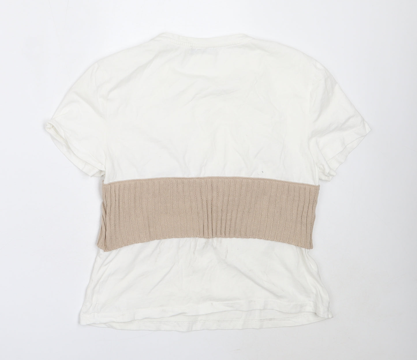Zara Womens White  Cotton Basic T-Shirt Size L Round Neck