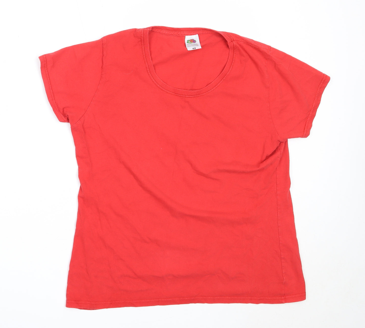 Fruit of the Loom Womens Red  Cotton Basic T-Shirt Size XL Round Neck