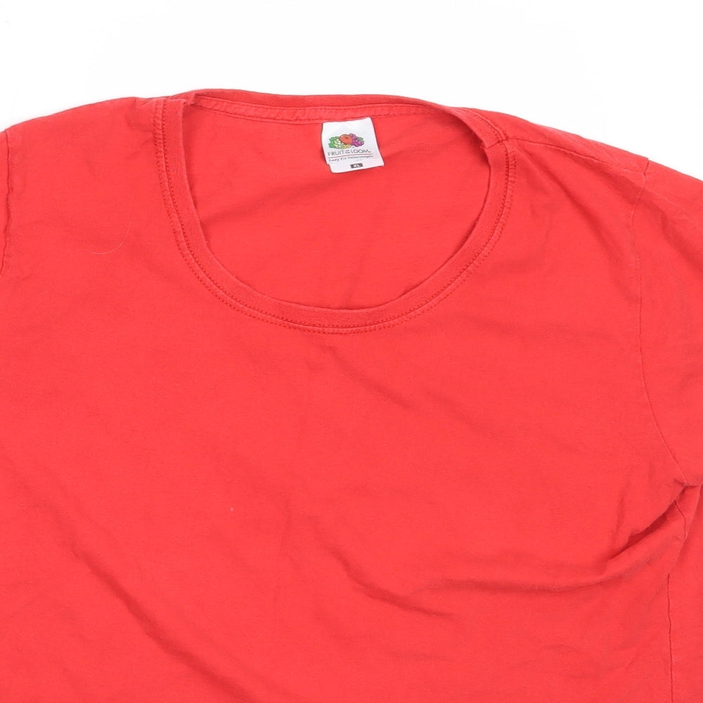 Fruit of the Loom Womens Red  Cotton Basic T-Shirt Size XL Round Neck