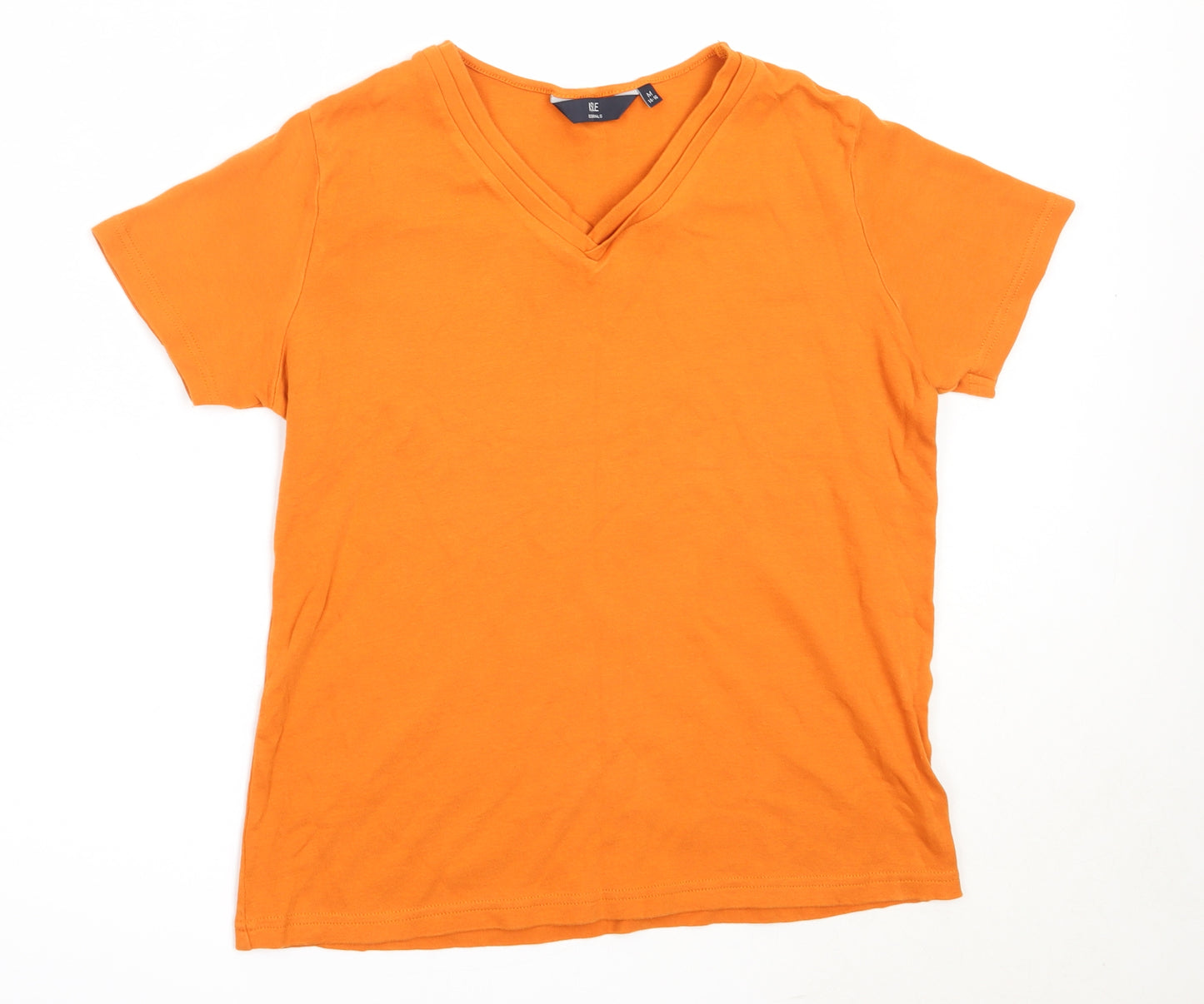 EWM Womens Orange  Cotton Basic T-Shirt Size M V-Neck