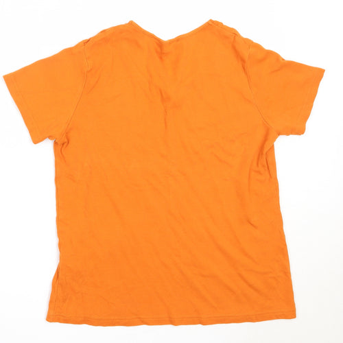 EWM Womens Orange  Cotton Basic T-Shirt Size M V-Neck