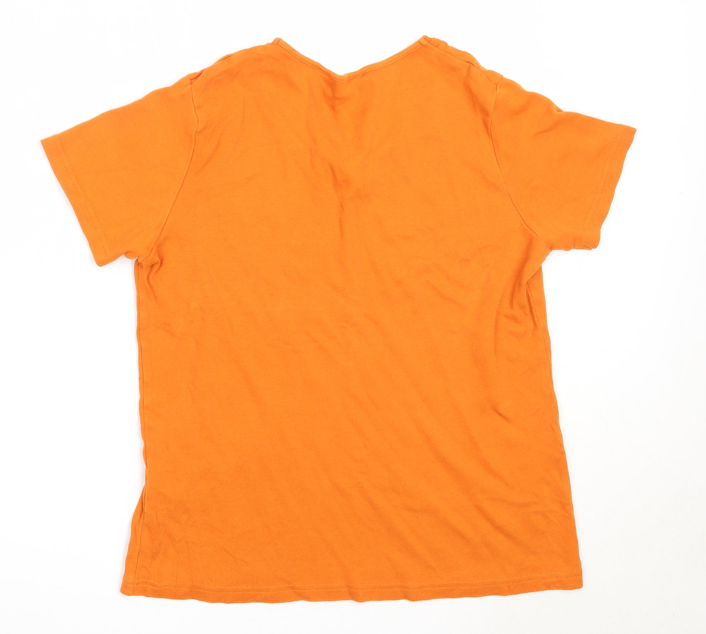 EWM Womens Orange  Cotton Basic T-Shirt Size M V-Neck