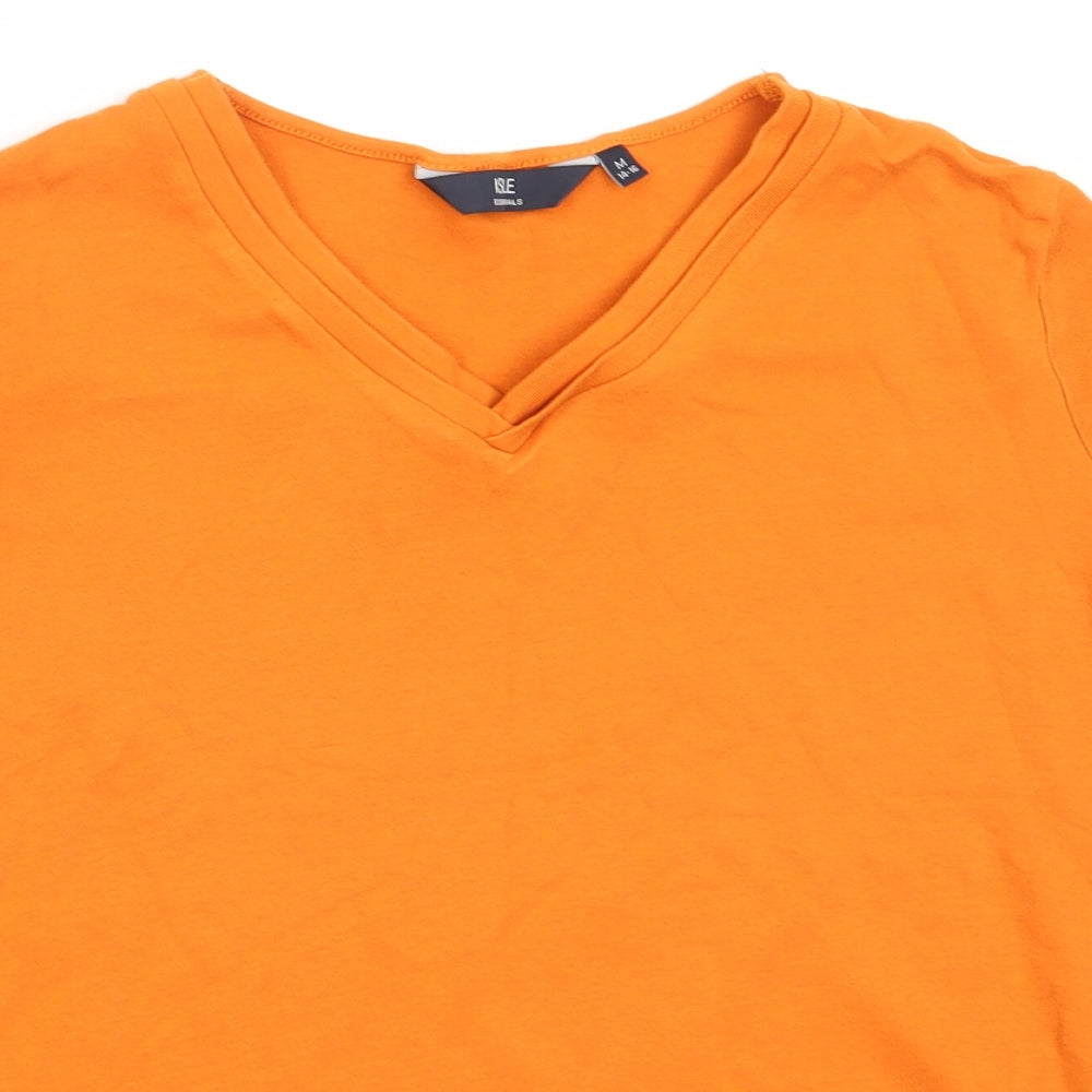 EWM Womens Orange  Cotton Basic T-Shirt Size M V-Neck