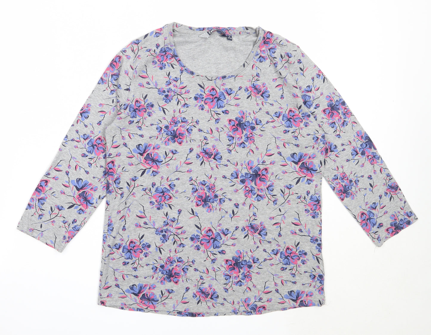 EWM Womens Grey Floral Cotton Basic T-Shirt Size M Round Neck