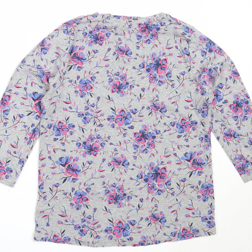 EWM Womens Grey Floral Cotton Basic T-Shirt Size M Round Neck
