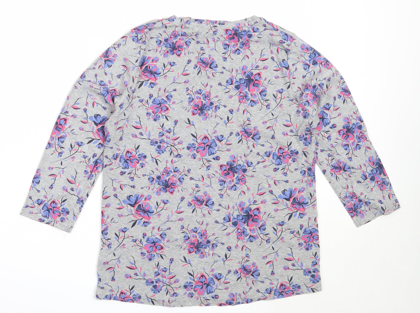 EWM Womens Grey Floral Cotton Basic T-Shirt Size M Round Neck